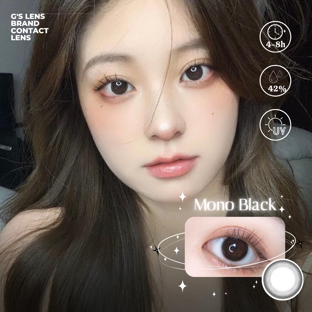 Lens Mắt Kính Áp Tròng Mono Black Đen Trơn Size Xs Không Giãn 14-14.2mm Có 0 Đến 6 Độ Lệch Độ  G'S LENS
