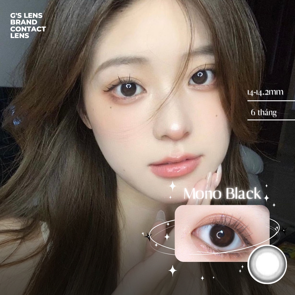 Lens Mắt Kính Áp Tròng Mono Black Đen Trơn Size Xs Không Giãn 14-14.2mm Có 0 Đến 6 Độ Lệch Độ  G'S LENS