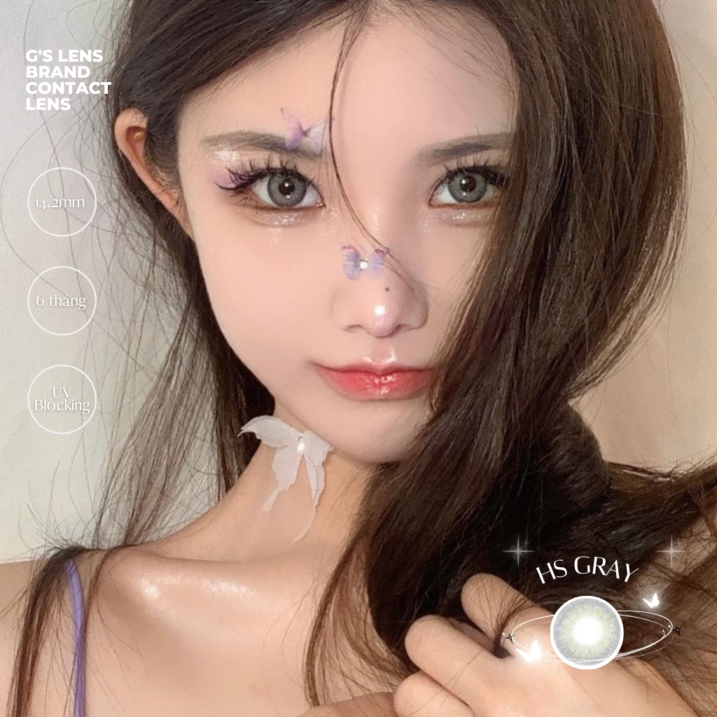 Kính áp tròng 6 tháng HS GRAY màu xám rêu sáng tây giãn tròng nhỏ GTRENDY - MC38