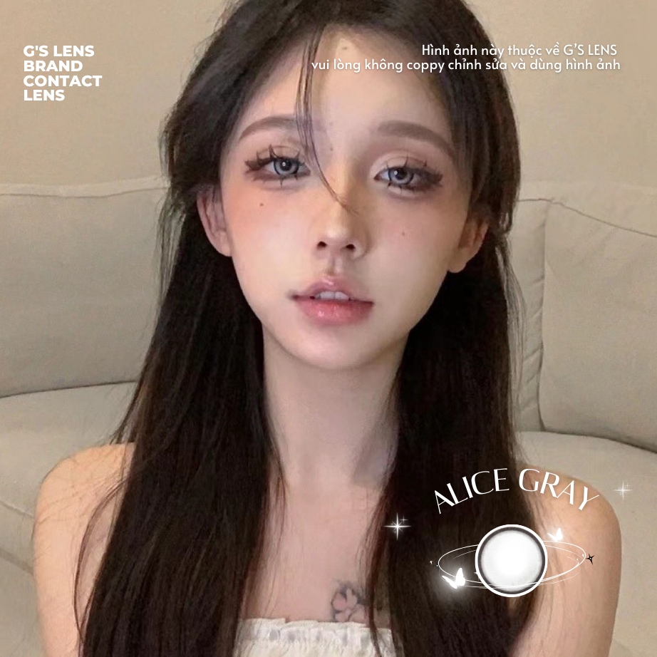 Kính áp tròng 6 tháng ALICE GRAY màu xám sáng tây giãn tròng vừa GTRENDY - MC38