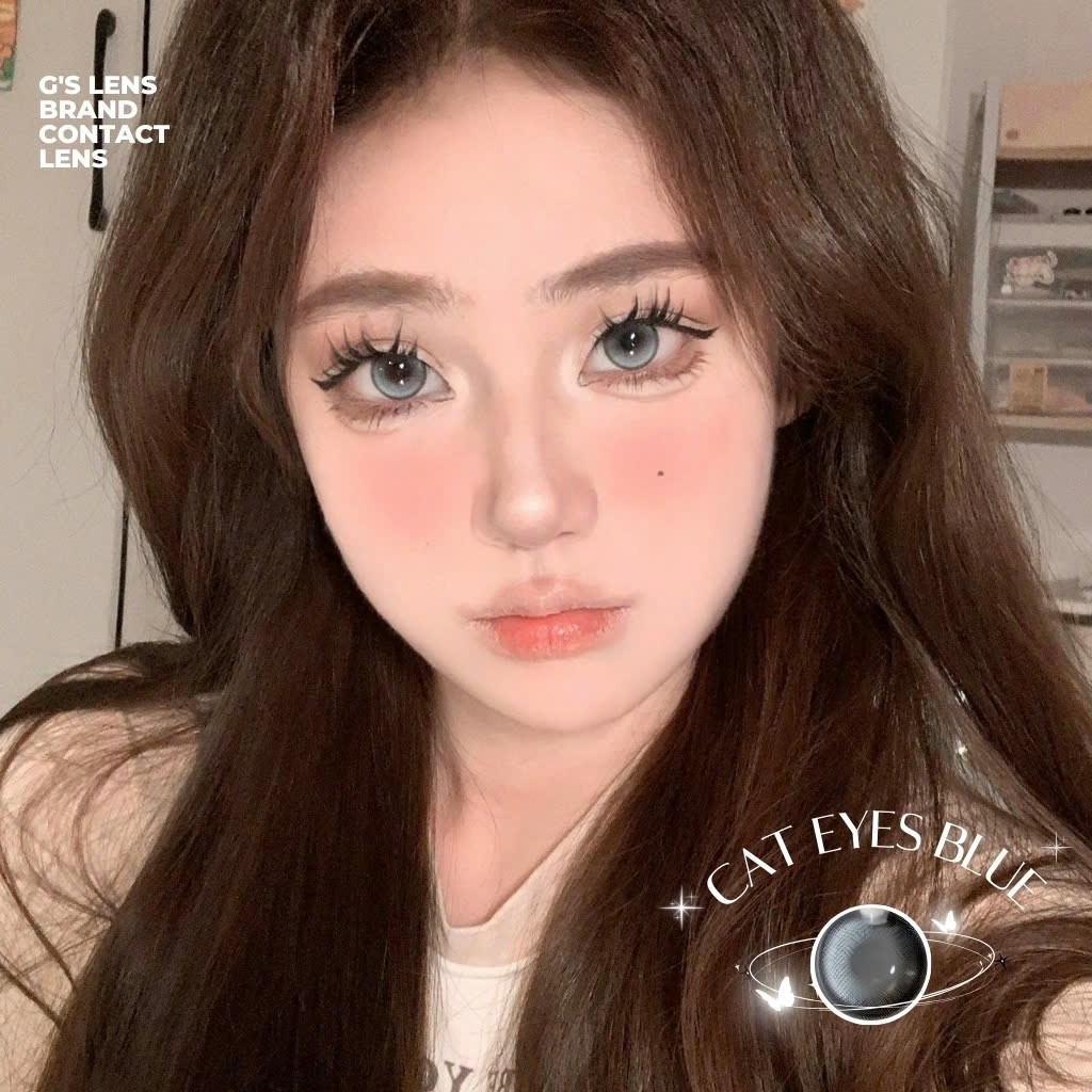 Kính áp tròng 6 tháng CAT EYES BLUE màu xanh dương sáng tây giãn tròng nhỏ GTRENDY - MC38