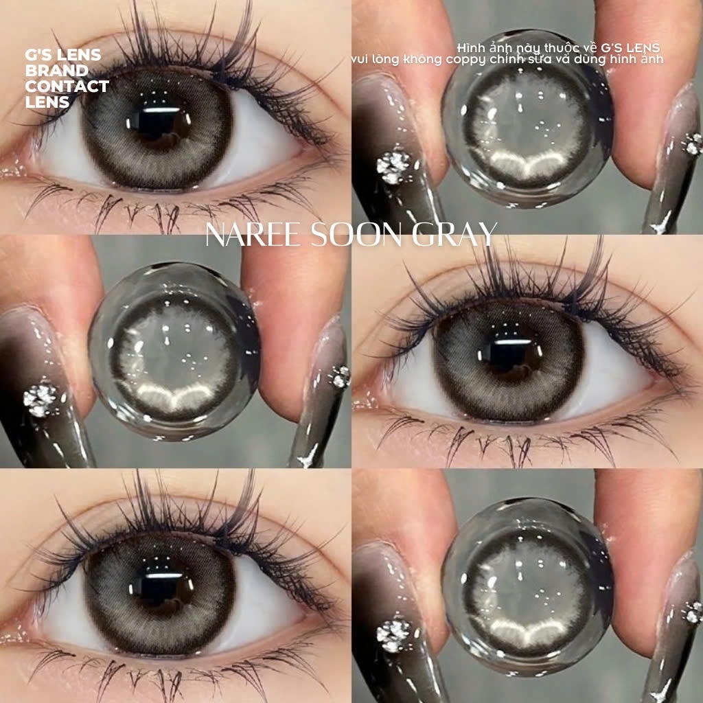 Kính áp tròng 6 tháng NAREE SOON GRAY màu xám sáng tây giãn tròng vừa GTRENDY - Realcon Color 38
