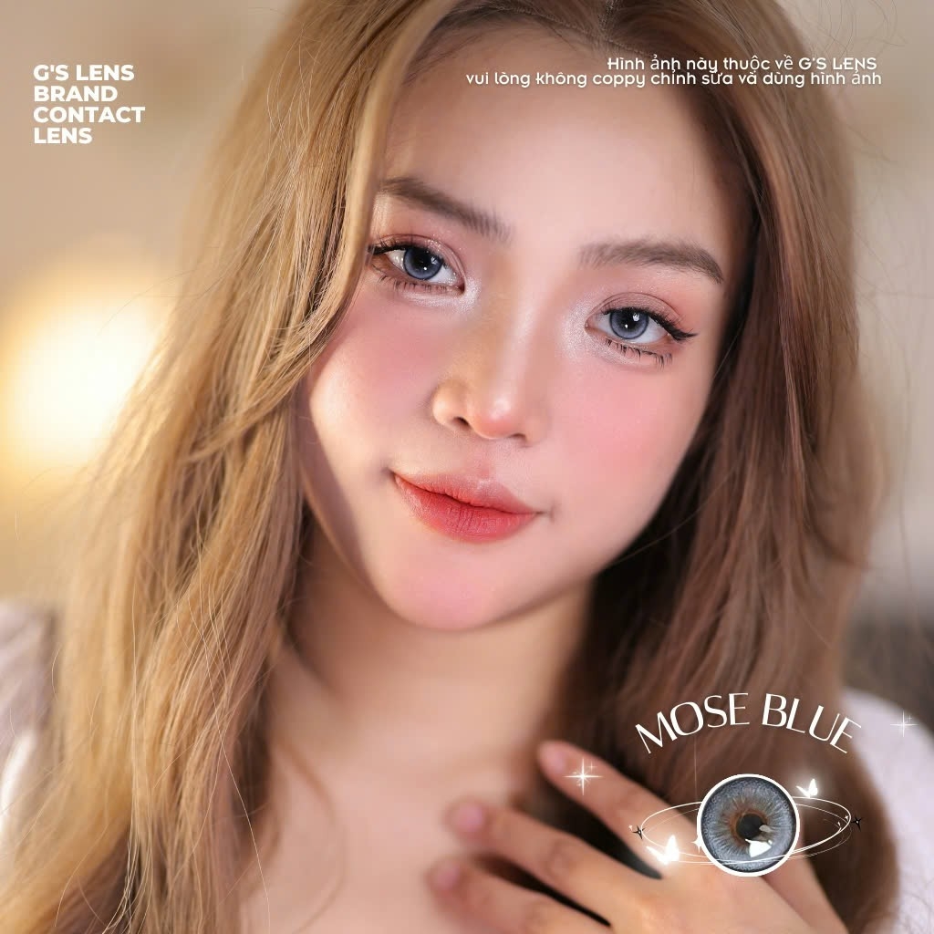 Kính áp tròng 6 tháng MOSE BLUE màu xanh sáng tây giãn tròng nhỏ GTRENDY