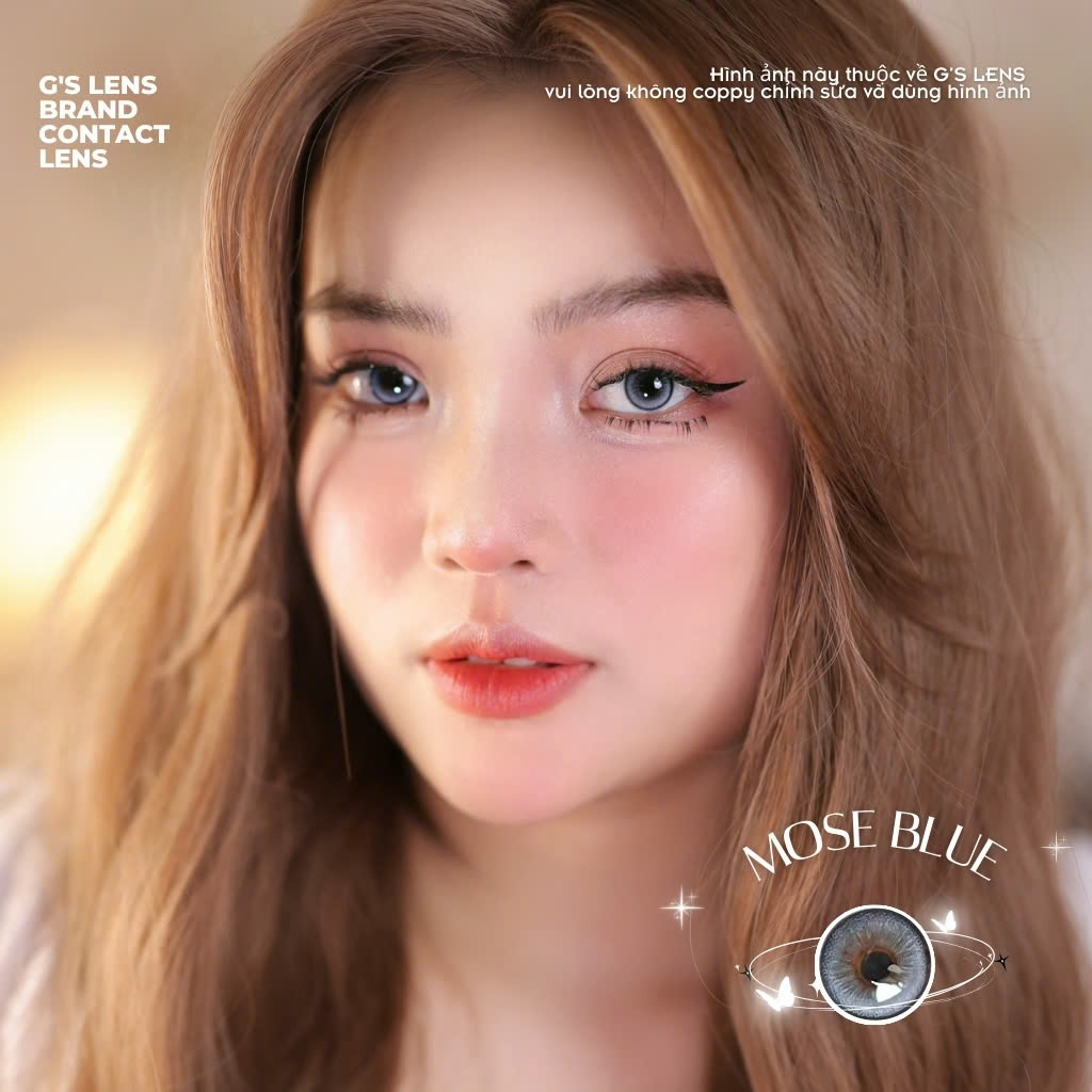 Kính áp tròng 6 tháng MOSE BLUE màu xanh sáng tây giãn tròng nhỏ GTRENDY