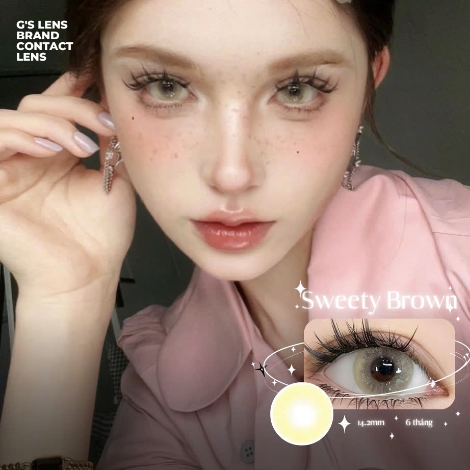 Kính áp tròng 6 tháng SWEETY BROWN màu nâu vàng sáng tây giãn tròng nhỏ GTRENDY - MC38