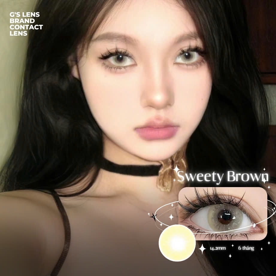 Kính áp tròng 6 tháng SWEETY BROWN màu nâu vàng sáng tây giãn tròng nhỏ GTRENDY - MC38