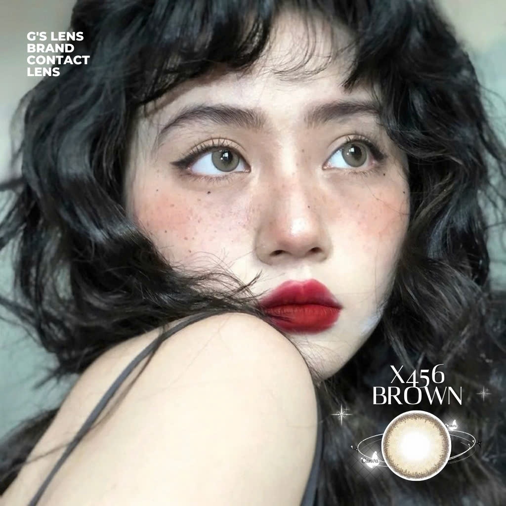 Kính áp tròng 6 tháng X456 BROWN màu nâu tự nhiên giãn tròng nhỏ GTRENDY - MC38