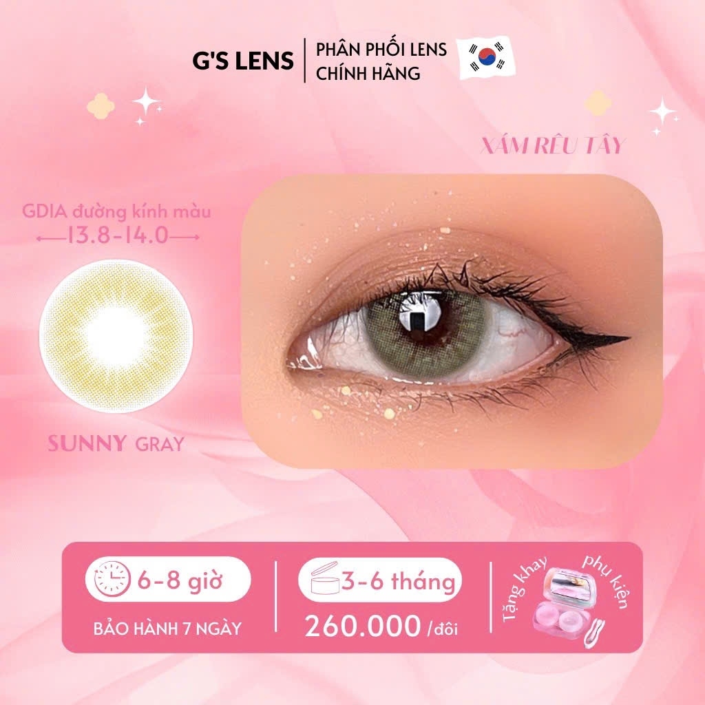 Kính áp tròng 6 tháng SUNNY GRAY màu xám sáng tây giãn tròng nhỏ
