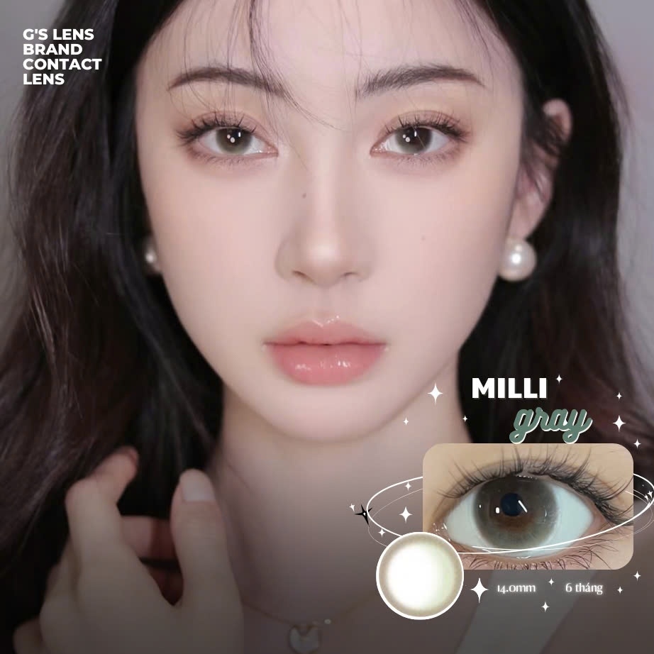 Kính áp tròng 6 tháng MILLI GRAY màu xám rêu sáng tây giãn tròng nhỏ GTRENDY - MC38