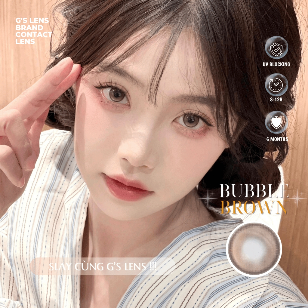 Kính áp tròng 6 tháng BUBBLE BROWN màu nâu tự nhiên giãn tròng nhỏ GTRENDY - MC38
