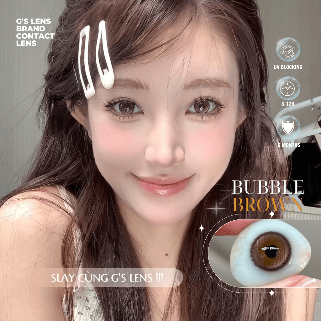 Kính áp tròng 6 tháng BUBBLE BROWN màu nâu tự nhiên giãn tròng nhỏ GTRENDY - MC38