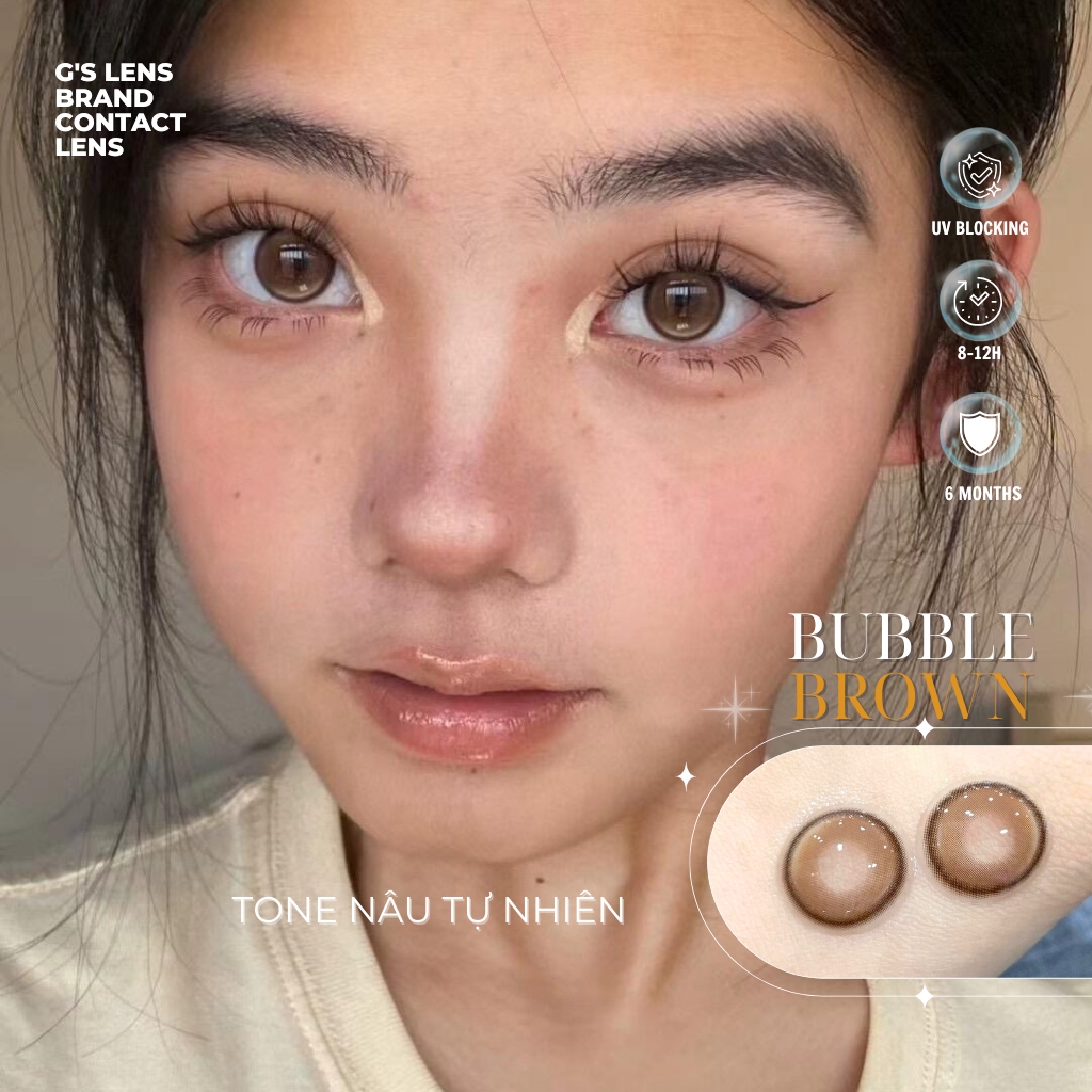 Kính áp tròng 6 tháng BUBBLE BROWN màu nâu tự nhiên giãn tròng nhỏ GTRENDY - MC38