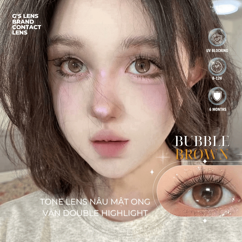 Kính áp tròng 6 tháng BUBBLE BROWN màu nâu tự nhiên giãn tròng nhỏ GTRENDY - MC38