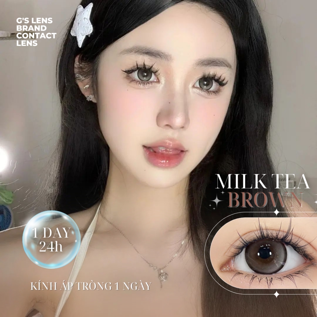 Kính áp tròng 1 ngày MILK TEA BROWN màu nâu sáng tây giãn tròng vừa GTRENDY