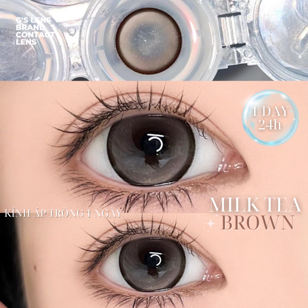 Kính áp tròng 1 ngày MILK TEA BROWN màu nâu sáng tây giãn tròng vừa GTRENDY