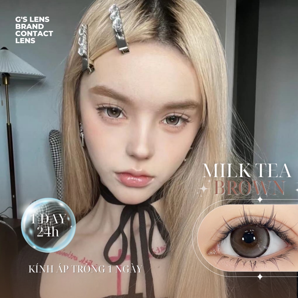 Kính áp tròng 1 ngày MILK TEA BROWN màu nâu sáng tây giãn tròng vừa GTRENDY