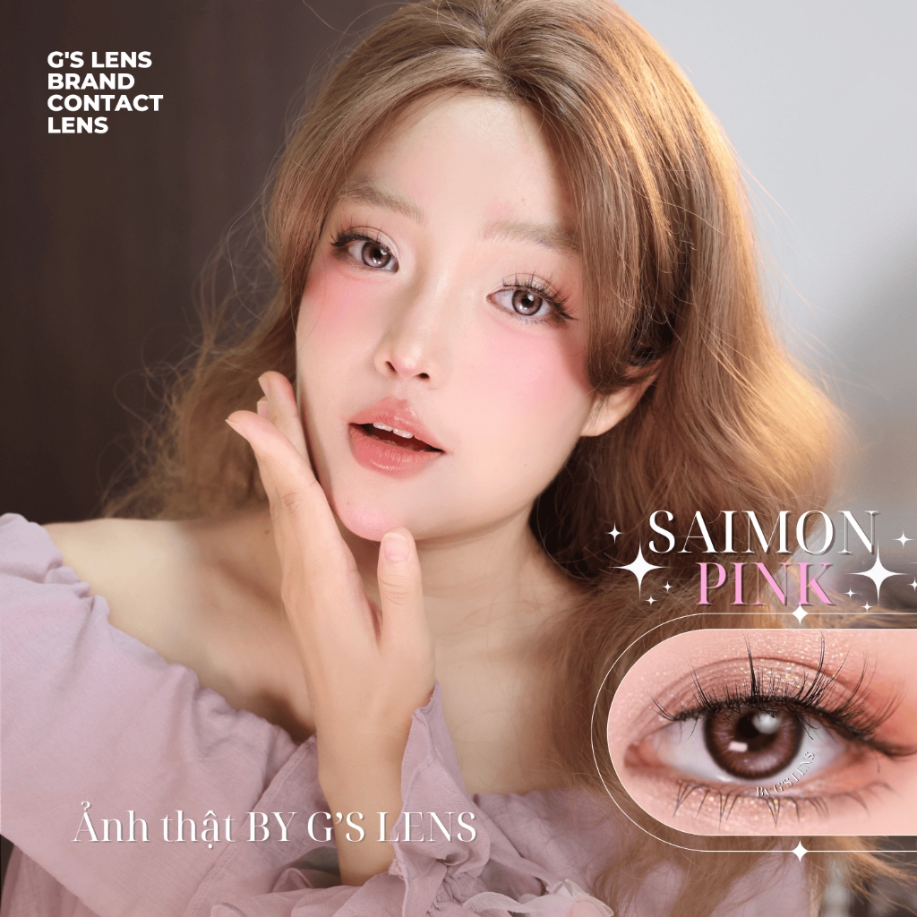 Kính áp tròng 6 tháng SAIMON PINK màu hồng nâu sáng tây giãn tròng nhỏ - Louci