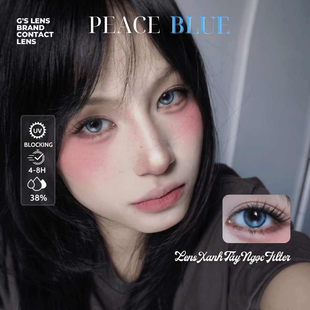 Kính áp tròng 6 tháng PEACE BLUE màu xanh sáng tây giãn tròng nhỏ GTRENDY - MCK1