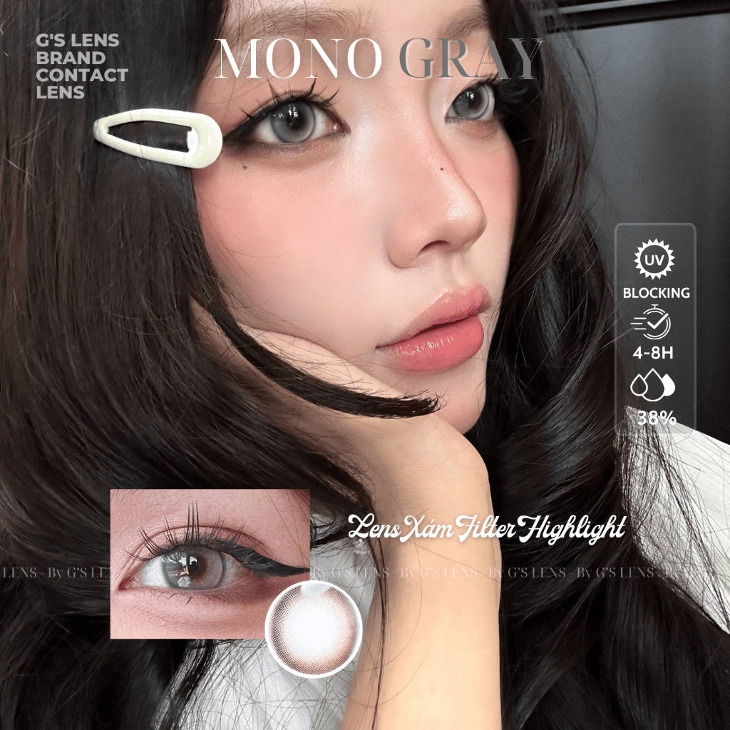 Kính áp tròng 6 tháng MONO GRAY màu xám sáng tây giãn tròng nhỏ GTRENDY - MC38
