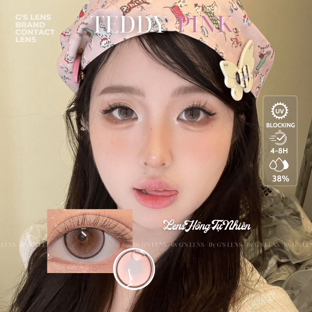 Kính áp tròng 6 tháng TEDDY PINK màu hồng tự nhiên giãn tròng nhỏ GTRENDY - MCK1