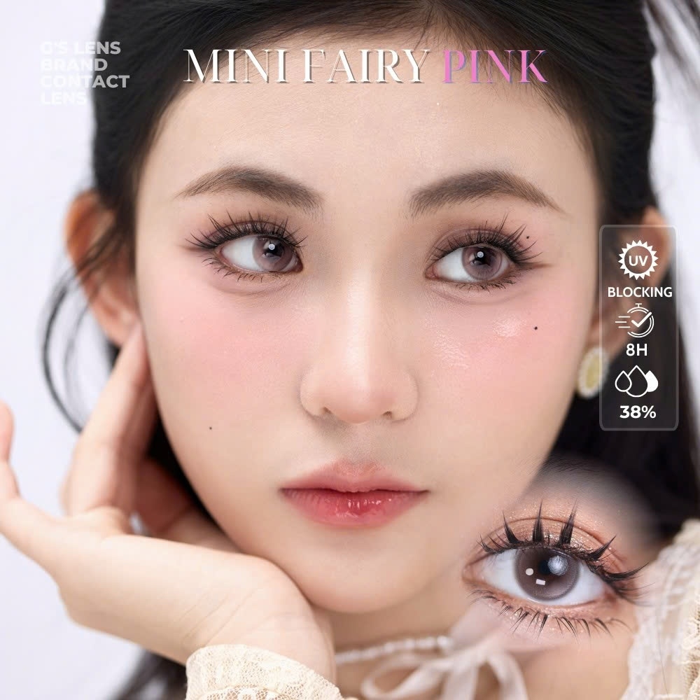 Kính áp tròng 6 tháng MINI FAIRY PINK màu hồng nâu sáng tây giãn tròng nhỏ GTRENDY - Realcon Color 38