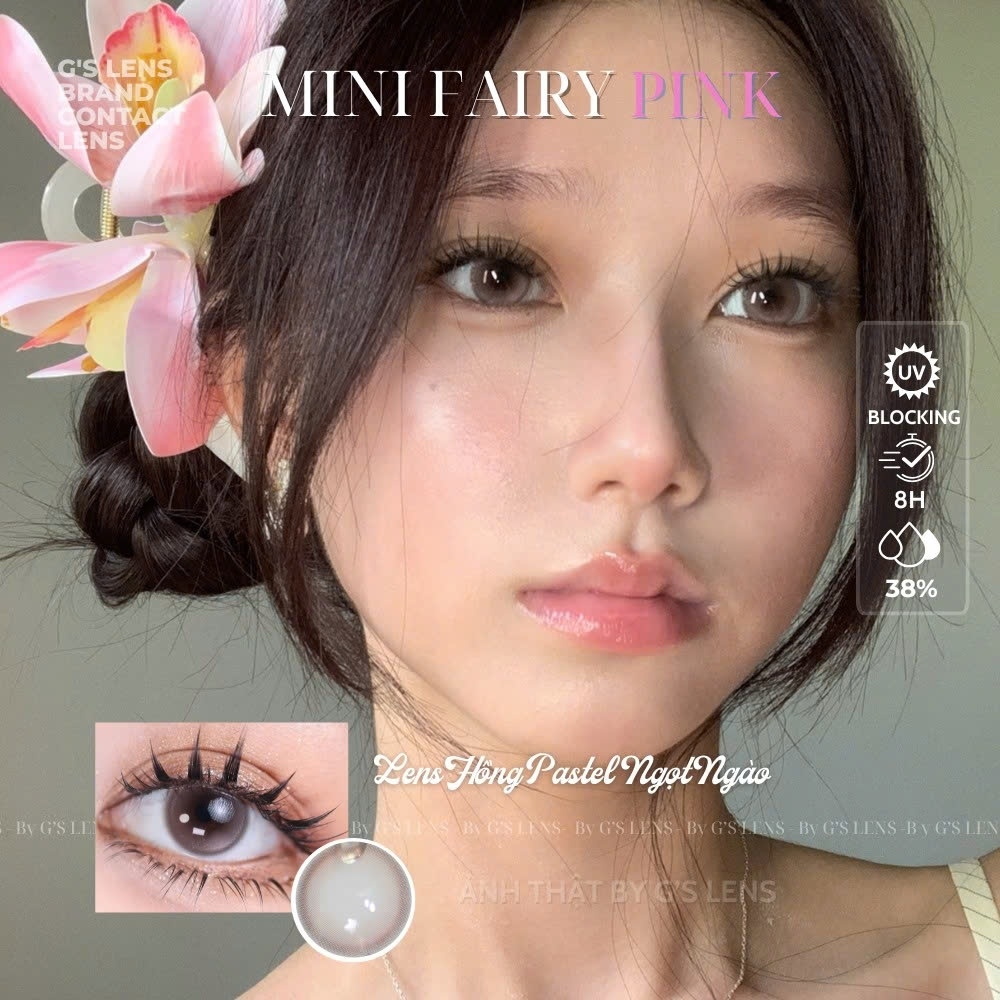 Kính áp tròng 6 tháng MINI FAIRY PINK màu hồng nâu sáng tây giãn tròng nhỏ GTRENDY - Realcon Color 38