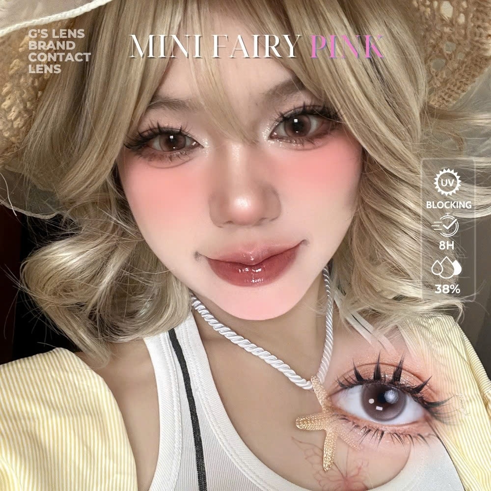 Kính áp tròng 6 tháng MINI FAIRY PINK màu hồng nâu sáng tây giãn tròng nhỏ GTRENDY - Realcon Color 38