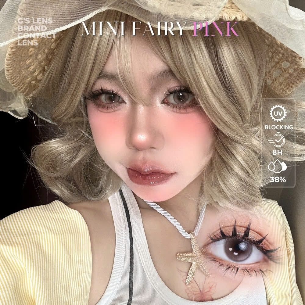 Kính áp tròng 6 tháng MINI FAIRY PINK màu hồng nâu sáng tây giãn tròng nhỏ GTRENDY - Realcon Color 38