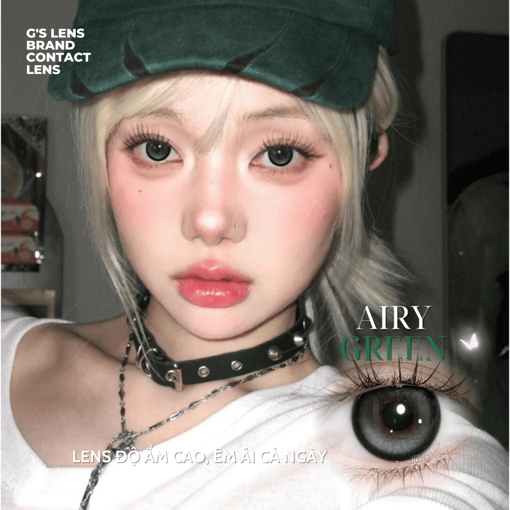 Kính áp tròng 1 ngày AIRY GREEN màu xanh lá tự nhiên giãn tròng to GTRENDY