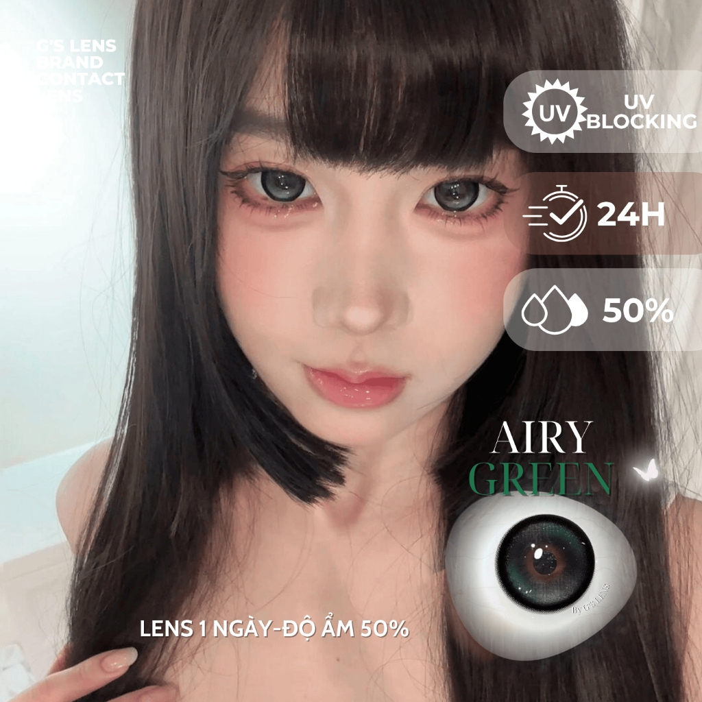 Kính áp tròng 1 ngày AIRY GREEN màu xanh lá tự nhiên giãn tròng to GTRENDY