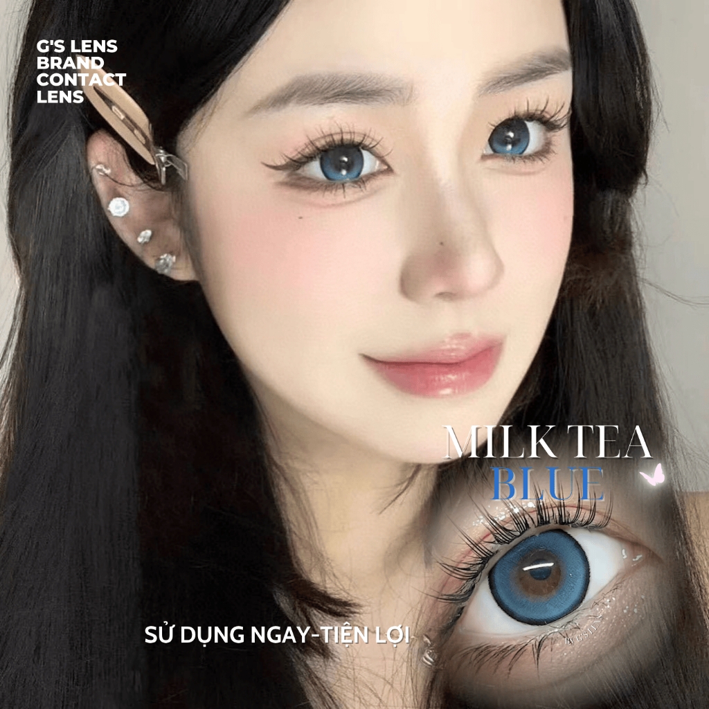 Kính áp tròng 1 ngày MILK TEA BLUE màu xanh dương sáng tây giãn tròng vừa GTRENDY