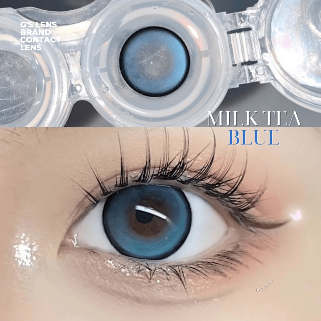 Kính áp tròng 1 ngày MILK TEA BLUE màu xanh dương sáng tây giãn tròng vừa GTRENDY