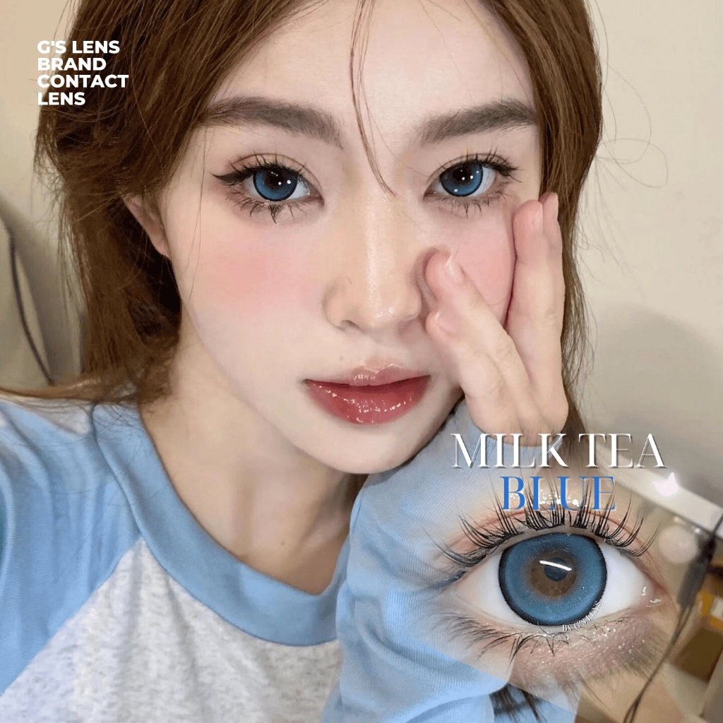 Kính áp tròng 1 ngày MILK TEA BLUE màu xanh dương sáng tây giãn tròng vừa GTRENDY