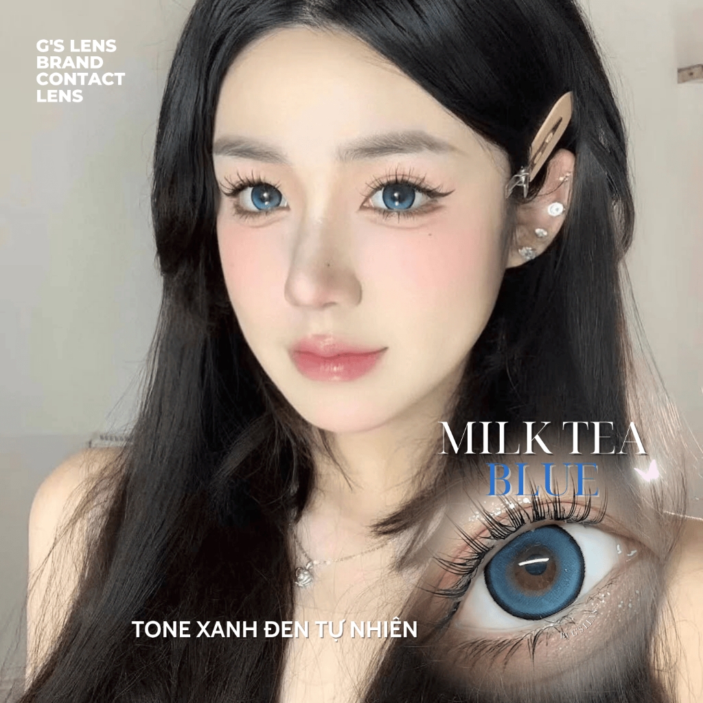 Kính áp tròng 1 ngày MILK TEA BLUE màu xanh dương sáng tây giãn tròng vừa GTRENDY