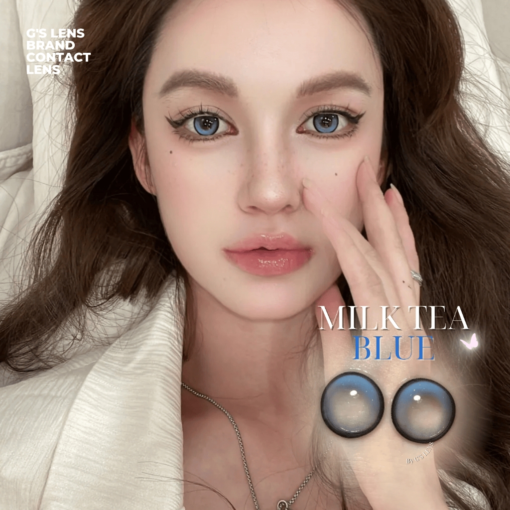 Kính áp tròng 1 ngày MILK TEA BLUE màu xanh dương sáng tây giãn tròng vừa GTRENDY