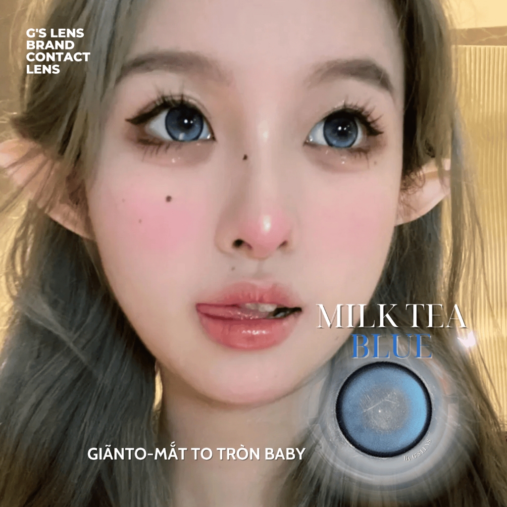 Kính áp tròng 1 ngày MILK TEA BLUE màu xanh dương sáng tây giãn tròng vừa GTRENDY