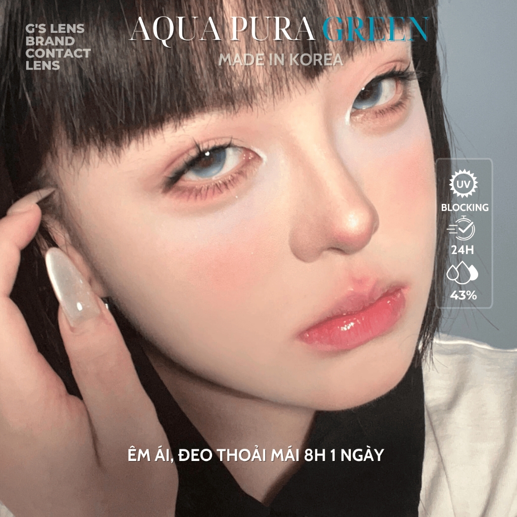 Kính áp tròng 6 tháng AQUA PURA GREEN màu xanh lá sáng tây giãn tròng nhỏ