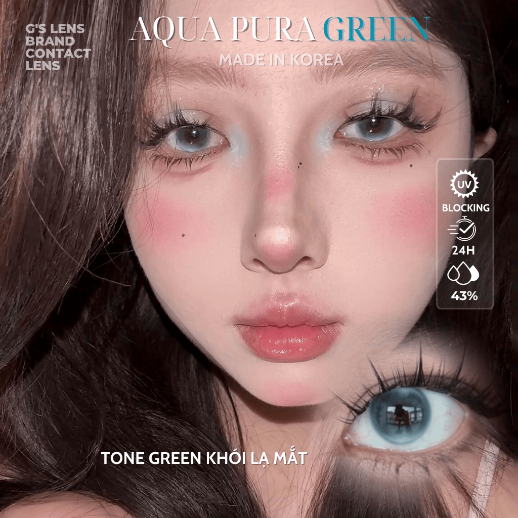 Kính áp tròng 6 tháng AQUA PURA GREEN màu xanh lá sáng tây giãn tròng nhỏ