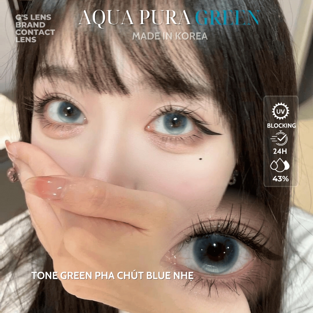 Kính áp tròng 6 tháng AQUA PURA GREEN màu xanh lá sáng tây giãn tròng nhỏ