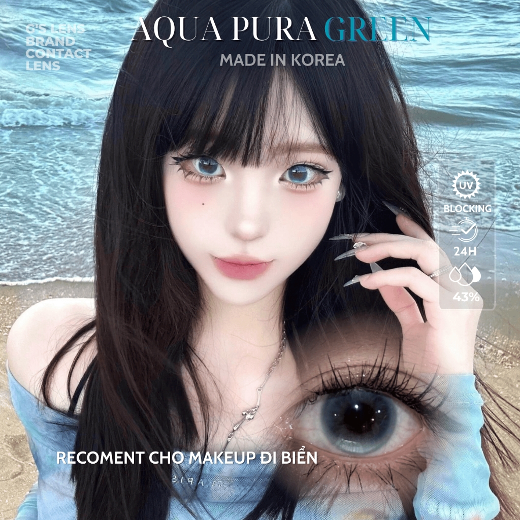 Kính áp tròng 6 tháng AQUA PURA GREEN màu xanh lá sáng tây giãn tròng nhỏ