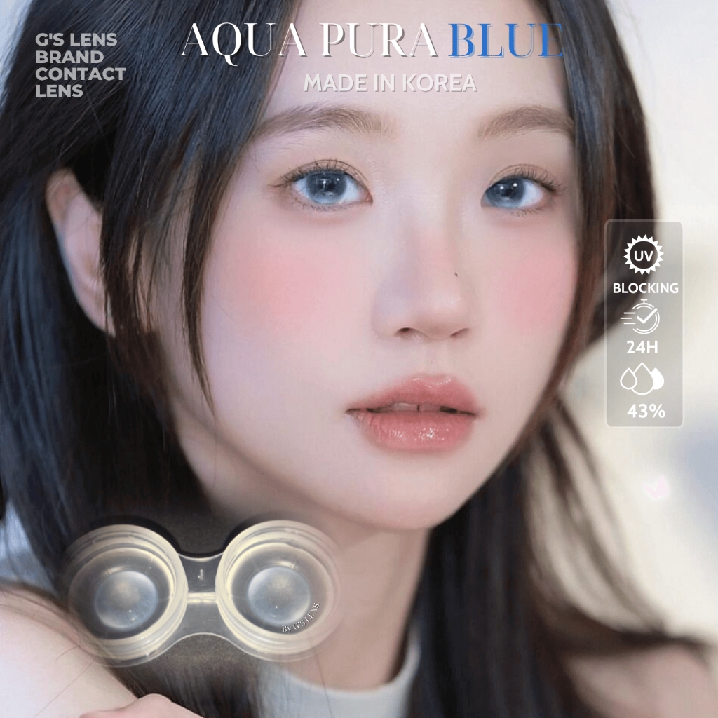 Kính áp tròng 6 tháng AQUA PURA BLUE màu xanh dương sáng tây giãn tròng nhỏ