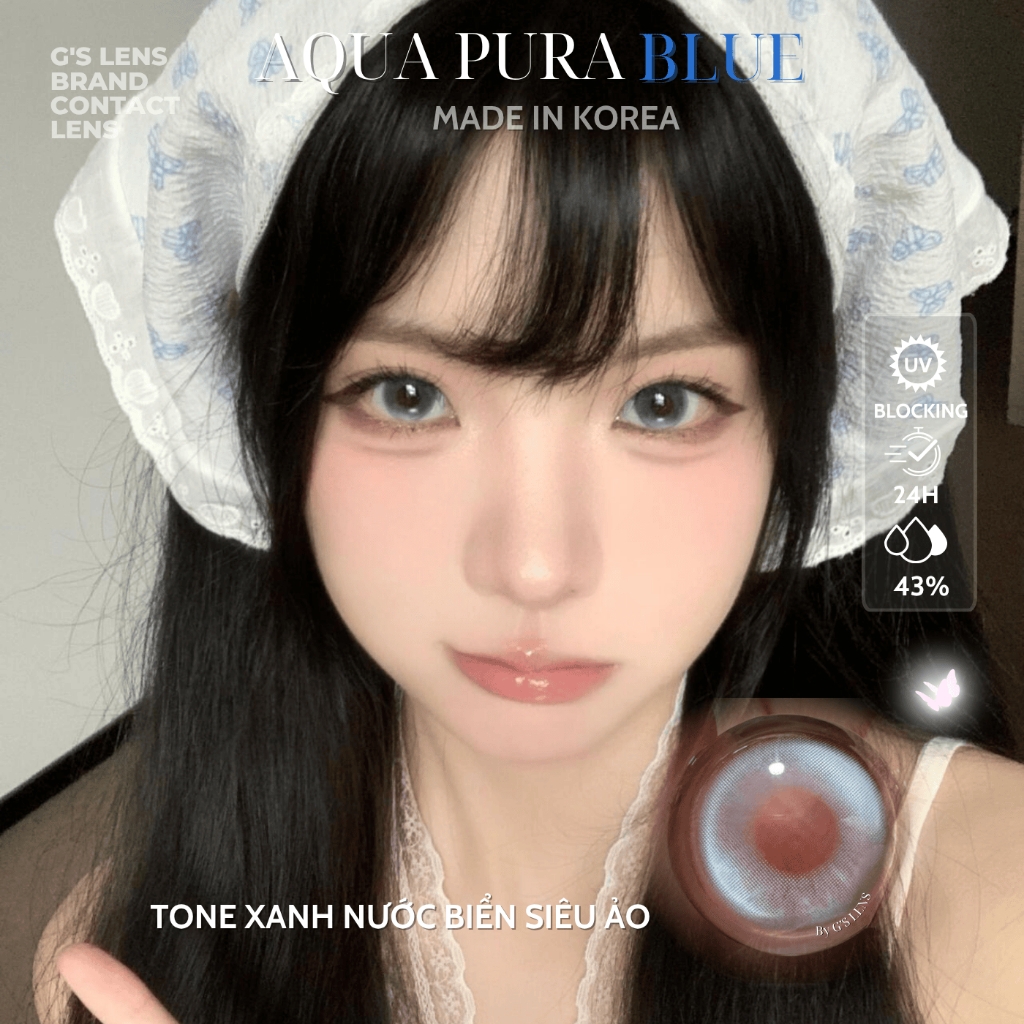 Kính áp tròng 6 tháng AQUA PURA BLUE màu xanh dương sáng tây giãn tròng nhỏ