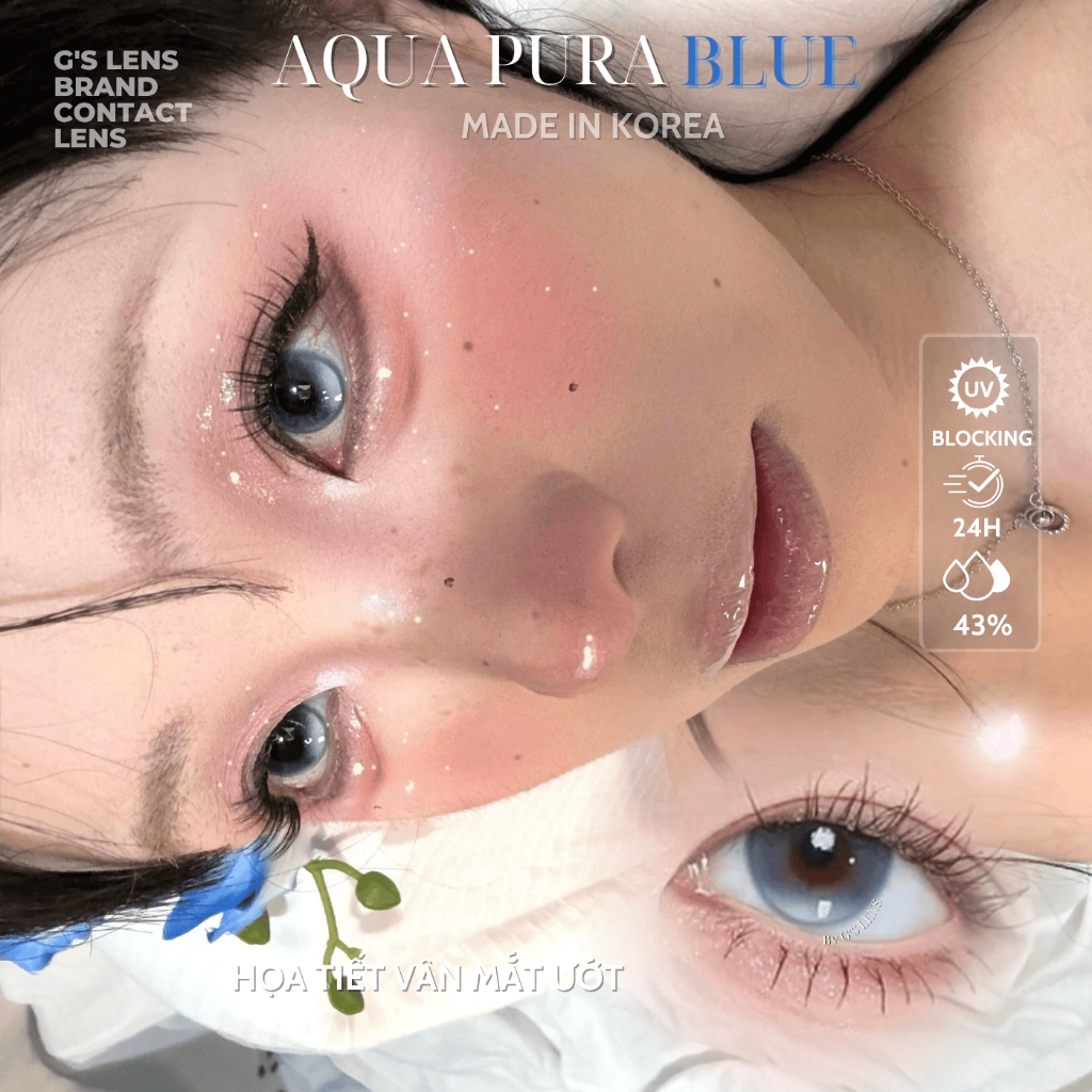 Kính áp tròng 6 tháng AQUA PURA BLUE màu xanh dương sáng tây giãn tròng nhỏ