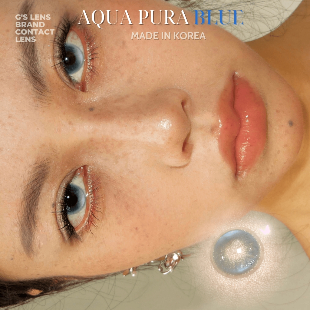 Kính áp tròng 6 tháng AQUA PURA BLUE màu xanh dương sáng tây giãn tròng nhỏ