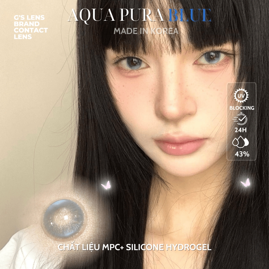 Kính áp tròng 6 tháng AQUA PURA BLUE màu xanh dương sáng tây giãn tròng nhỏ