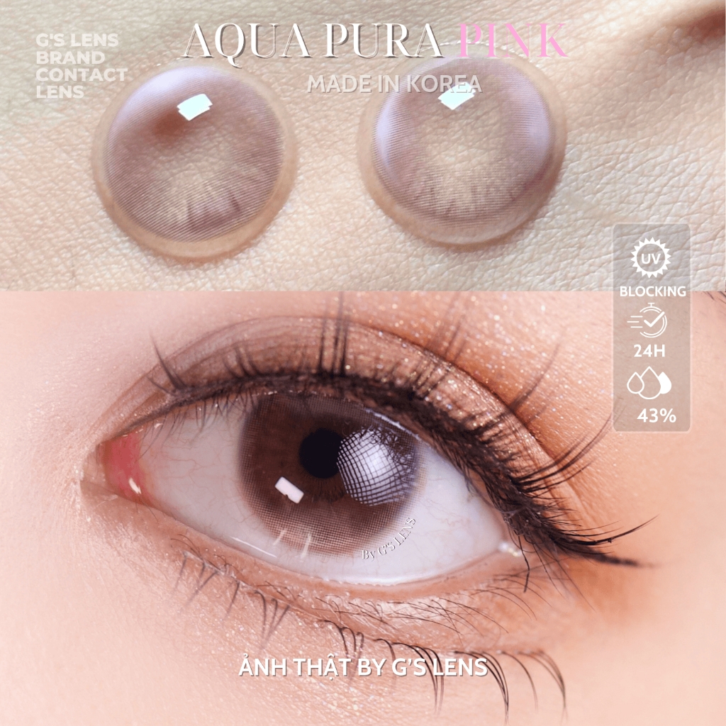 Kính áp tròng 6 tháng AQUA PURA PINK màu hồng sáng tây giãn tròng nhỏ