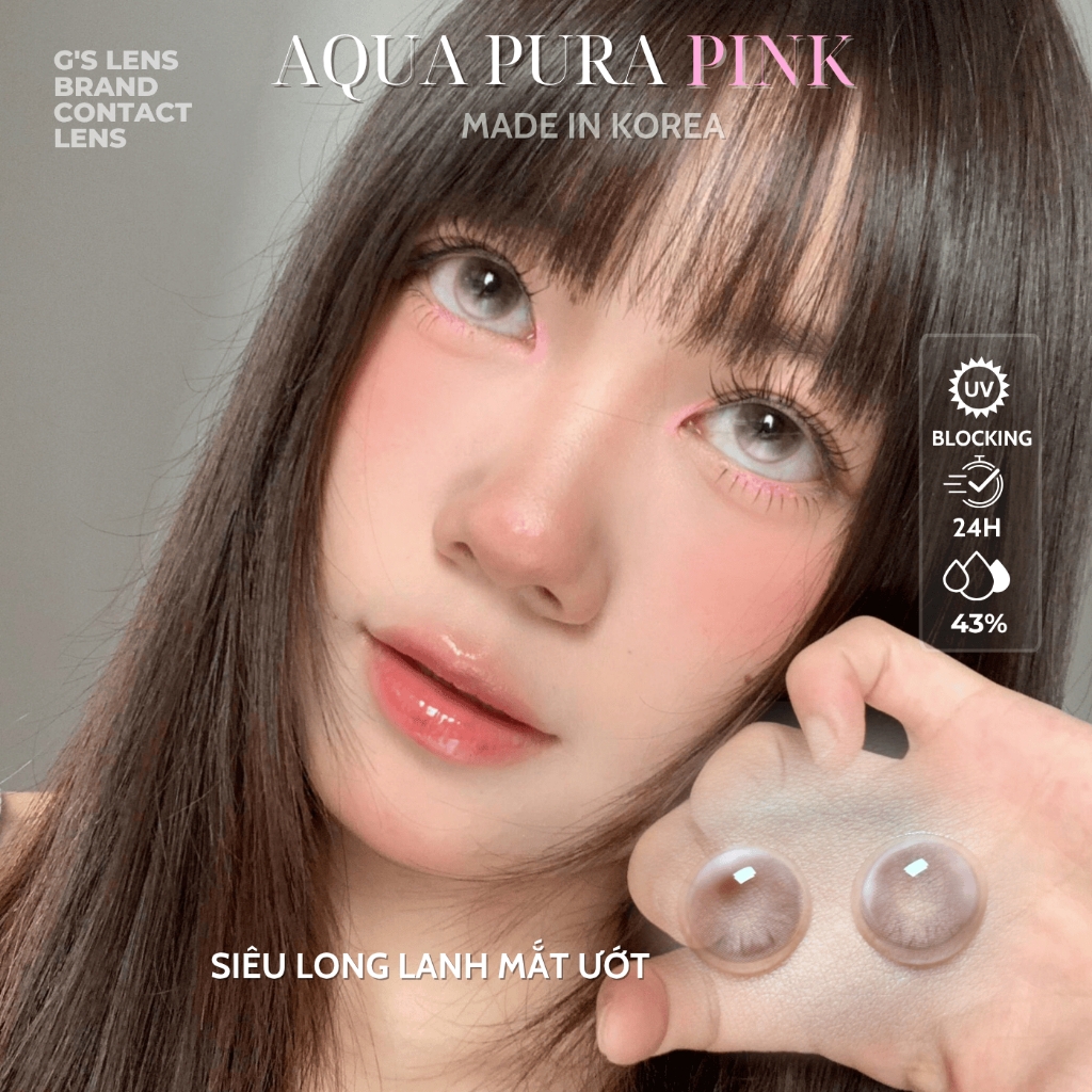 Kính áp tròng 6 tháng AQUA PURA PINK màu hồng sáng tây giãn tròng nhỏ