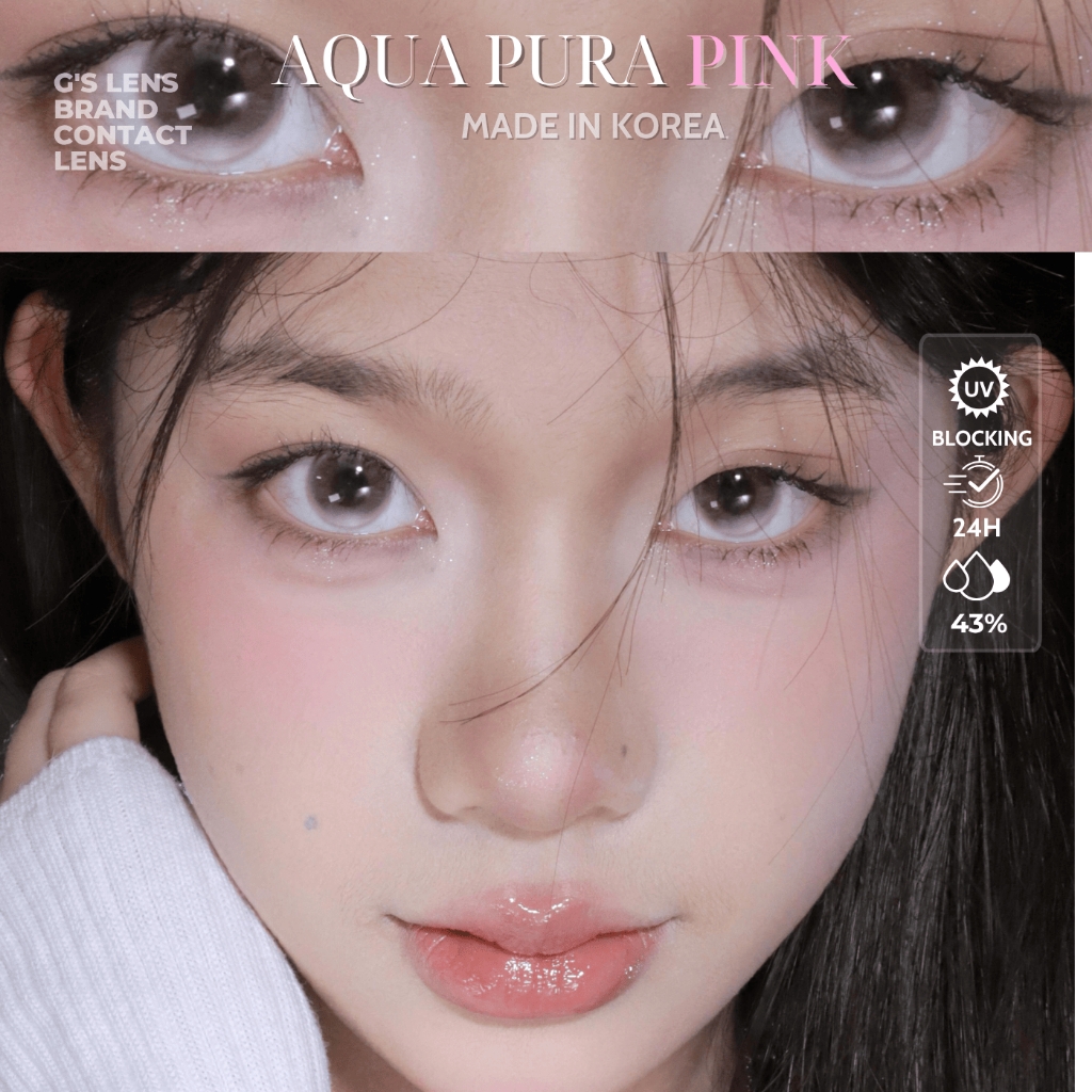 Kính áp tròng 6 tháng AQUA PURA PINK màu hồng sáng tây giãn tròng nhỏ