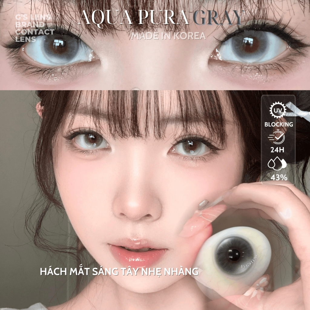 Kính áp tròng 6 tháng AQUA PURA GRAY màu xám sáng tây giãn tròng nhỏ