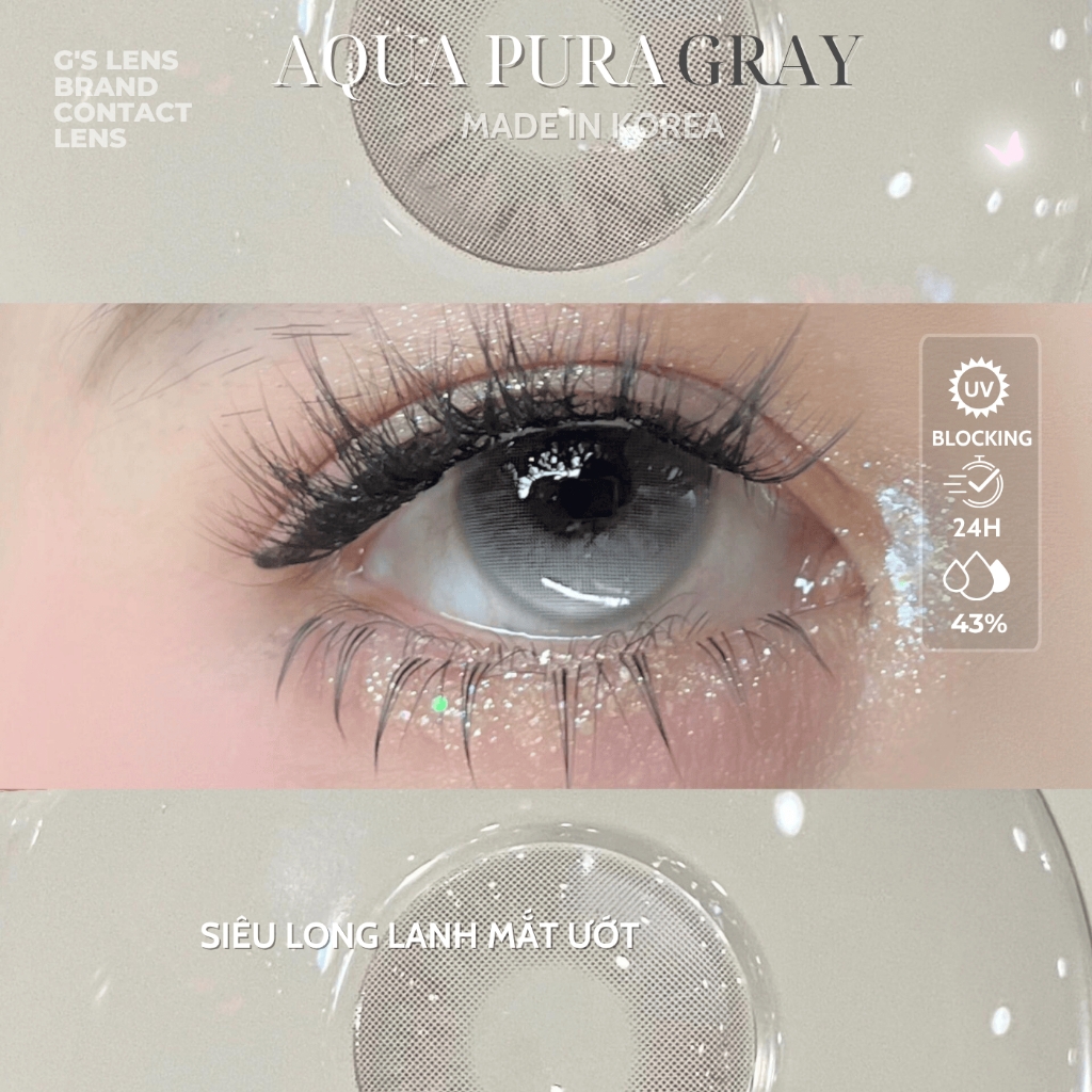 Kính áp tròng 6 tháng AQUA PURA GRAY màu xám sáng tây giãn tròng nhỏ